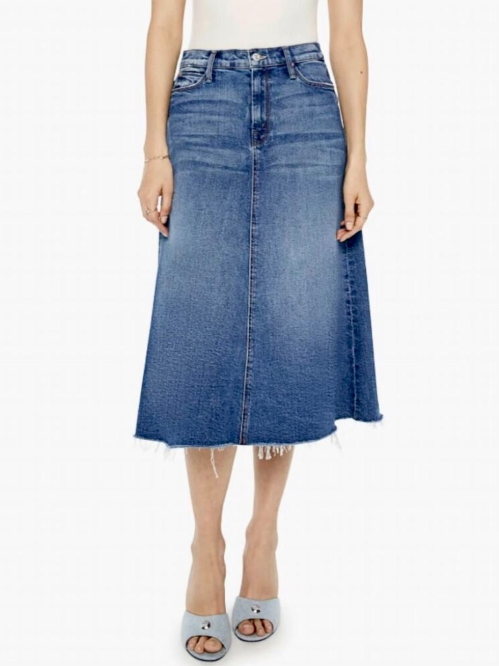 MOTHER The Circle Midi Fray A-Line Skirt in Dream Team - NWT! - 26
